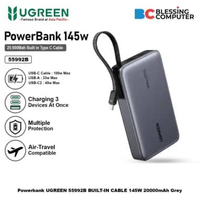 Powerbank UGREEN 55992B BUILT-IN CABLE 145W 20000mAh Grey
