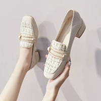 Women’s Genuine Soft Leather Slip-On Shoes, Korean Style, 2025 New Arrival, Versatile Chunky Block H