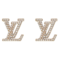 Louis Vuitton路易威登 LV飾品 M00609 LV Iconic 經典品牌LOGO水鑽鑲面針式耳環(金)
