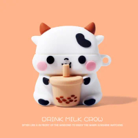 3D Cute Cartoon Cow Milk Tea Silicone Soft Case For Airpods 1 2 3 2021 Wireless Earphone Charging Box Cover For Airpods Pro