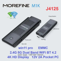 M1K J4125 PC Stick 2.4G 5G Dual Band WiFi BT 4.2 Win11 Pro Mini PC 8GB DDR4 128GB 256GB EMMC 4K HD Display 12V 2A Pocket PC