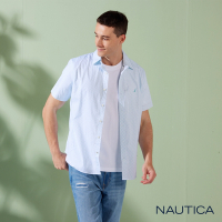 Nautica男裝 滿版印花設計休閒短袖襯衫-白色