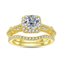 1 Carat All Moissanite Ring Set For Women 925 Sterling Silver Engagement Ring Gold Color