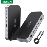 MOKiN 15 IN 1 USB C Docking Station USB C to Dual HDMI Adapter with VGA DP USB 3.1/3.0/2.0 PD Charging SD/TF RJ45 for Laptops