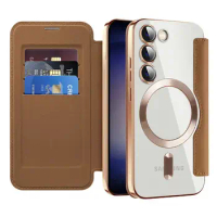 Flip Book For Samsung Galaxy S24 Ultra S23 FE Case Wallet Leather Card Back Clear RFID Magsafe Protection Cover