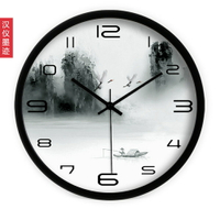 掛鐘 掛鐘時鐘 創意藝術中式水墨中國風 客廳鐘錶靜音石英鐘 mks阿薩布魯