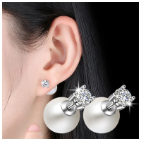 【HaNA 梨花】韓國四爪鑽石．珍珠雙面配戴耳環