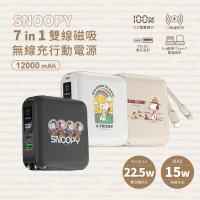 SNOOPY 史努比 ZJ-51 12000mAh 22.5W 七合一磁吸無線充電行動電源(自帶線/Magsafe/快充/手機支架)
