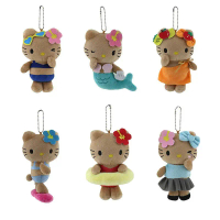 Mô hình nhân vật hoạt hình Sanrio Hello Kitty phong cách Hawaii, móc khóa màu đen, búp bê nhồi bông 