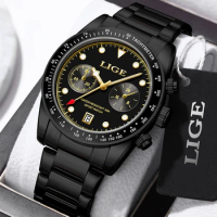 LIGE Fashion New Men Watch Quartz Stainless Steel Luxury Wristwatch with Date Business Casual Watch relogio masculino