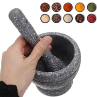 Easy Peeler Pestle And Mortar Natural Wooden 6.7 Inch Stone Cup &amp; Crusher Set Hand Grinder For Herbs Pesto &amp;