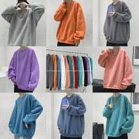【臺灣現貨|⚡】日韓 大學T 學院風大學T 衛衣男 加絨素色 圓領 無帽衛衣 Oversize M-5XL 長袖T