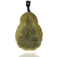 【喜緣玉品】天然黃翡翠火焰寶瓶玉觀音玉珮(直)