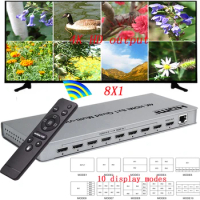4K HDMI 8x1 Quad Multi-viewer HDMI Switcher 8 in 1 out Seamless Multiviewer Switch IR Screen Divider Converter
