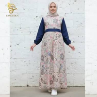 LANGITJUA - Maxi Dress Gamis Nadheera Luxury Bunga-Bunga Abu Soft Pink Size M L XL XXL XXXL Size XXX