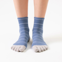 【WARX】薄款條紋美容中筒五趾襪-牛仔藍(除臭襪)
