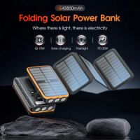 Solar Power Bank 43800mAh 10W Wireless Charging 20W PD Fast Charger Powerbank Built in Cable for iPhone 15 Samsung S21 Poverbank