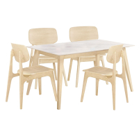 文創集 卡蜜4.3尺岩板實木餐桌椅組合(一桌四椅組合)-130x80x75cm免組