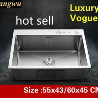 Free shipping Home kitchen manual sink single trough wash vegetables 304 stainless steel hot sell luxury 55x43/60x45 CM