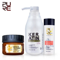 PURC 12% Keratin Hair Straightening Smooth Treatment Hair Mask Set Curly Frizzy Hair Care Brazilian Keratin Product Professional