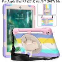 Shoulder Strap Colorful Shockproof Silicone Rotating Stand Cover for iPad9.7 iPad 9.7 2018 2017 5th 6th iPad6 iPad5 Case Fundas