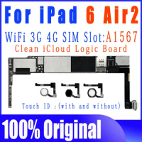 A1567 Motherboard For ipad 6 Air 2 mainboard Logic board Free iCloud withe touch id Wifi cellular 16GB 32GB 64GB 128GB with iOS
