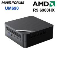 Minisforum UM690 6900HX Mini PC Windows 11 Pro Support Dual Channel DDR5 USB4 8 Cores 16 Threads RJ45 2.5G Computer 8K Dual 4K