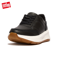 【FitFlop】F-MODE CROCHET-STITCH LEATHER FLATFORM SNEAKERS編織皮革造型厚底繫帶休閒鞋-女(黑色)