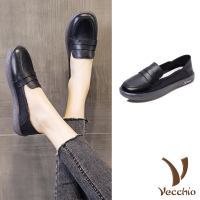 【Vecchio】真皮樂福鞋 兩穿樂福鞋/全真皮頭層牛皮兩穿法設計百搭休閒樂福鞋(黑)