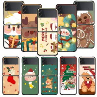 Phone Case For Samsung Galaxy Z Flip 5 Z Flip 4 Z Flip3 5G Shell for Galaxy Z Flip Hard Cover Merry Christmas Cartoon Animals