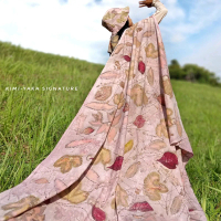 Kain Ecoprint katun 2x1,15m bahan baju, hem busana muslim unik estetik handmade by Kimi-Yaka
