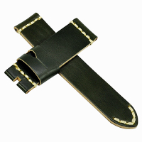 【手表達人】Panerai 沛納海代用進口錶帶-皮革/黑綠/24mm