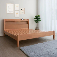 【麗得傢居】宮崎5尺實木床架 標準雙人床架 雙人床台 床組(橡膠木實木 附插座)