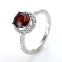 【DOLLY】1克拉 天然艷紅尖晶石18K金鑽石戒指(002)