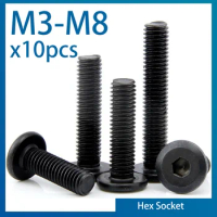 10pcs/lot M3 M4 M5 M6 M8 Black Carbon Steel CM Large Flat Hex Hexagon Socket Allen Screw Furniture Screw Connector Joint Bolt