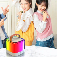 Wireless Mini Home Karaoke Speaker Dual Mic Karaoke Machine Karaoke Speaker with Microphone Stereo Sound RGB