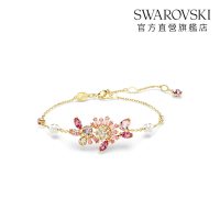 【施華洛世奇SWAROVSKI】Gema 手鏈 水晶珍珠 混合式切割 花朵 粉紅色 鍍金色色調 手鍊 手鐲 官方直營
