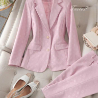 Tesco Pink Pantsuit For Women Slim Blazer Suit +Pants Print Women's Outfits 2 Piece For Business Professional Women's Suit