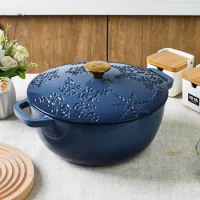 28CM Blue Stew Pot Cast Iron Soup Pot Enamel Pot Multifunctional Household Low Pressure Cooking Pots
