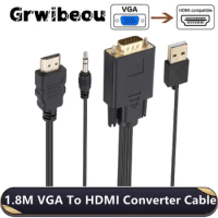 1080P VGA TO HDMI-Compatible Cable 1.8M VGA Male to HDMI Male Audio Video Converter for PC TV Box Projector VGA to HDMI Cable