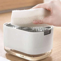 Simple Household Pressure Type Soap Box Manual Kitchen Detergent Press Box Sponge Press Soap Dispenser Kitchen Supplies 1pcs
