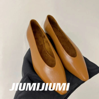 2024 JIUMIJIUMI Newest Spring Handmade Genuine Leather Woman Flats Loafers Ballet Shoes Mary Janes Boat Shoes Zapatos De Mujer
