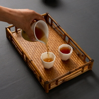 竹編席面茶盤托盤干泡臺茶點盤茶具收納盤茶棚茶杯架奉茶盤收納架