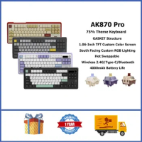 AJAZZ AK870 Pro Wireless Mechanical Keyboard 75% GASKET RGB Hot Swappable Custom Keyboard with Knob LED Screen