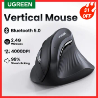 UGREEN Vertical Mouse Wireless Bluetooth5.0 2.4G Ergonomic 4000DPI 6 Mute Buttons for MacBook Tablet Laptops Computer PC Mice