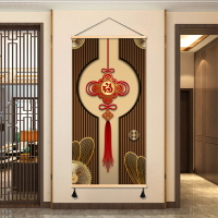 中式玄關古典中國結新年裝飾畫走廊掛畫布藝免打孔壁畫掛布背景布