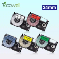 Ecowell 24mm XR-24WE XR-24X XR-24RD XR-24BU XR-24YW XR-24GN label tape for Casio CW-L300 KL-430 EZ Label Maker printer ribbon