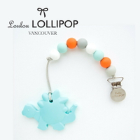 【Loulou lollipop】加拿大嬰幼兒恐龍 固齒器組/奶嘴鍊夾 -藍恐龍