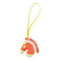 【Hermes 愛馬仕】Geegee Camail Zebra小羊皮限量面罩駿馬吊飾(橘/黃)