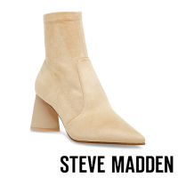 STEVE MADDEN-ENLIST 絨布拼接尖頭襪套短靴-米杏色